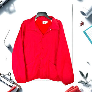 K-Brand Vintage Red Snap Fluffy Faux Fur-Lined Coach Jacket Windbreaker Men XL